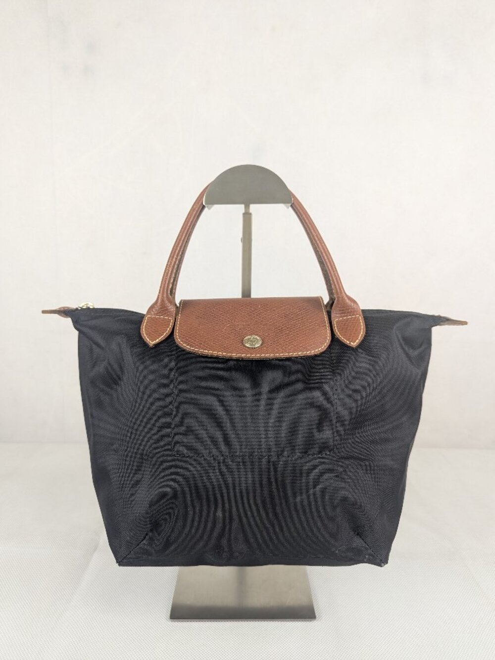 Longchamp Le Pliage Nylon Leather Tote Hand Bag Black – Pre-Owned– Authentic